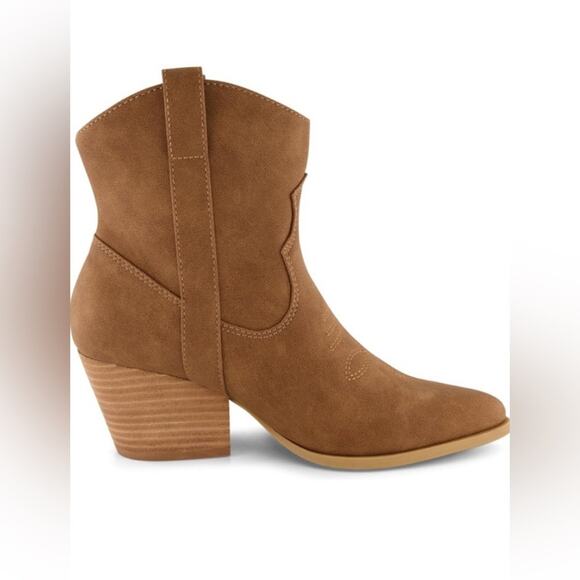 Cushionaire Women's Tan Rocky Western Stacked Heel Bootie w/stitching 9.5 NWT - Picture 2 of 13